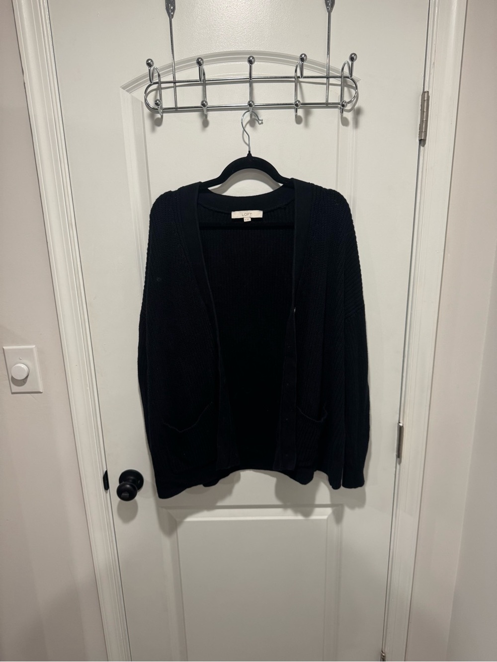 LOFT Black Open-Front Knit Cardigan with Pockets